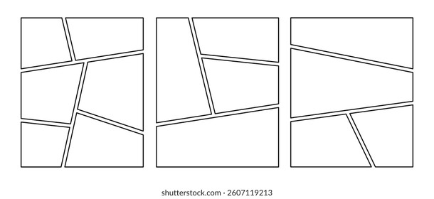 Collage grid manga book template. Comic strip background frame set on transparent background. Vector illustration