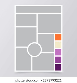Collage grid. Moodboard template. Blank mood boards. Mosaic photo frames. Pictures montage. Photography album. Vertical design of mockup. Photomontage layout. Vector simple illustration