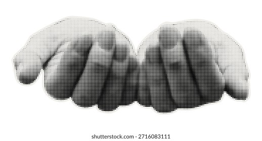 Collage Halftone Cupped Hands Symbolizing Giving, Receiving, Support or Care. Give To Gain - International women's day concept 
