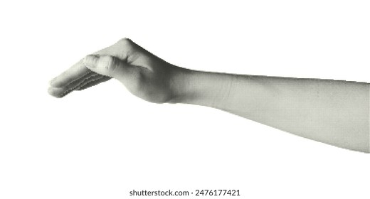 Elementos de semitonos de collage con manos. Cuidado, seguro, gesto de los dedos de seguridad. Corta las Formas. Textura de lunares. Objeto de diseño moderno vintage aislado en blanco. Ilustración vectorial