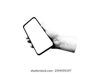 Collage halftone hand holding smart  phone. Modern vector rock illustration isolated cut out element for infographic presentations mediapromotion poster website

