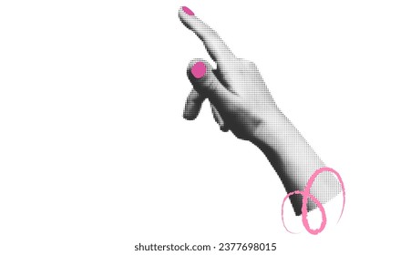 Collage of hands gestures with notes empty space for text in vintage halftone style.