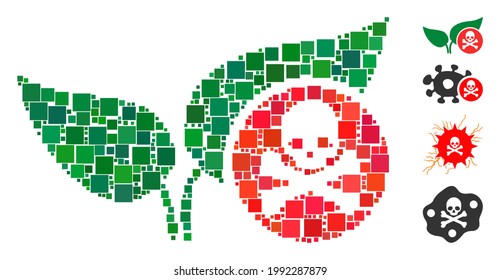 Collage Herbicide Icon United From Square Elements In Different Sizes And Color Hues. Vector Square Items Are United Into Abstract Collage Herbicide Icon. Bonus Pictograms Are Placed.