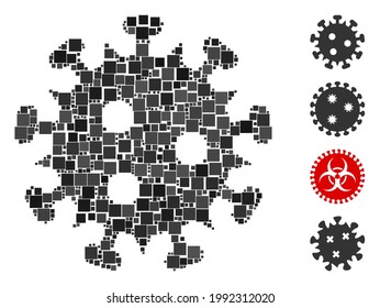 Collage HIV Virus Icon Designed From Square Items In Various Sizes And Color Hues. Vector Square Items Are Organized Into Abstract Collage HIV Virus Icon. Bonus Pictograms Are Added.