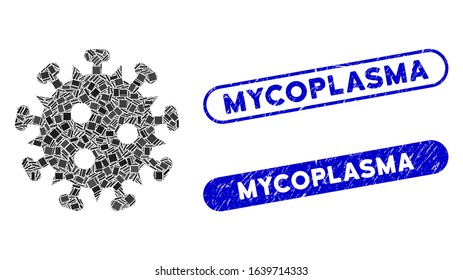 Collage HIV virus icon and red round rubber stamp seal with Mycoplasma text and coronavirus symbol. Mosaic vector is composed with HIV virus icon and with random circle items.