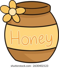 Collage of a honey jar with the word honey written on it and a yellow flower.