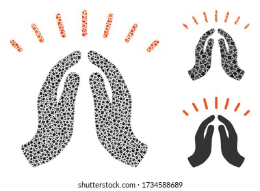 Collage Hope hands icon organized from tuberous pieces in variable sizes, positions and proportions. Vector tuberous parts are composed into abstract collage hope hands icon.