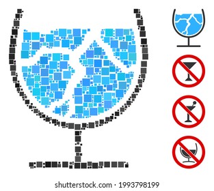 Collage Ice Drink Symbol bestehend aus quadratischen Elementen in zufälligen Größen und Farbtönen. Vektorquadratische Elemente werden zu einem abstrakten Eisgetränk-Icon zusammengesetzt. Bonussymbole werden platziert.