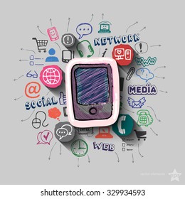 collage with icons background. Vector illustration