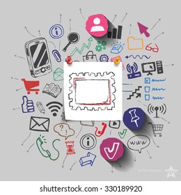 collage with icons background. Vector illustration