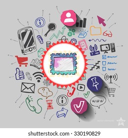 collage with icons background. Vector illustration