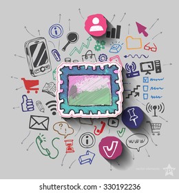 collage with icons background. Vector illustration