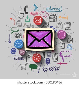 collage with icons background. Vector illustration