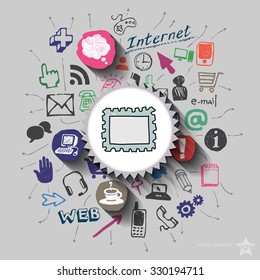 collage with icons background. Vector illustration