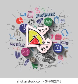  collage with icons background. Vector illustration