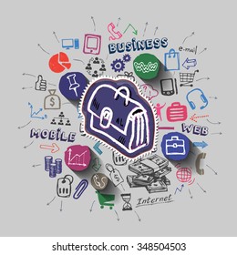  collage with icons background. Vector illustration