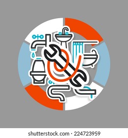 Collage with icons - a bathroom equipment, repair. A vector.