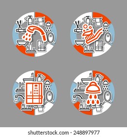 Collage with icons - a bathroom equipment. A vector.