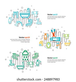 Collage with icons - a bathroom equipment. A vector.