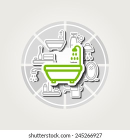 Collage with icons - a bathroom. A vector.
