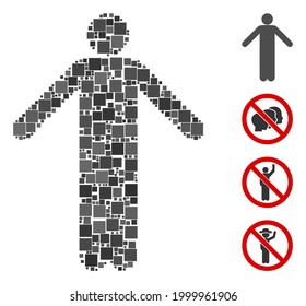 Collage Ignorance pose icon designed from square items in random sizes and color hues. Vector square items are grouped into abstract composition ignorance pose icon. Bonus icons are added.