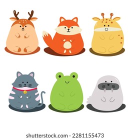 Collage illustration. Animal.  Deer, squirrels, wolves, cats. Hand drawn. Cute. Isolated background 