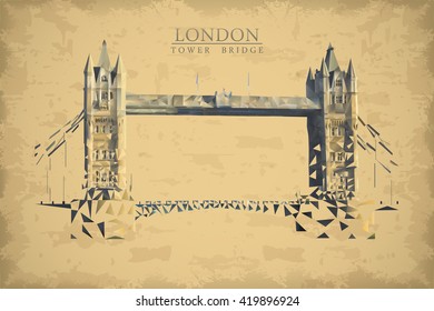 Collage illustration of London Tower Bridge in vector