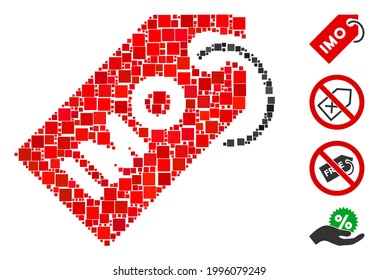 Icono de etiqueta OMI de colección compuesto de elementos cuadrados en tamaños aleatorios y tonos de color. Los elementos cuadrados vectores se componen en un icono de etiqueta OMI de composición abstracta. Se colocan los iconos de bonificación.