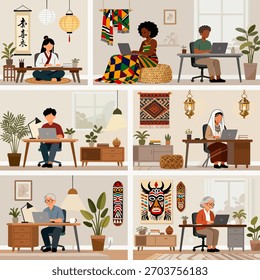 Collage of inclusive scenes, comprehensive diversity concepts, vector set