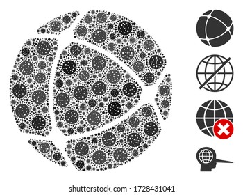 Collage internet constructed from flu virus icons in variable sizes and color hues. Vector pathogen icons are composed into abstract collage internet icon. Some bonus icons are added.