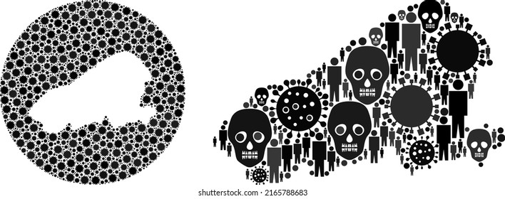 Collage Kahoolawe Island map united from virus outbreak icons and people and death elements. Flu virus Kahoolawe Island map collage designed with circle and subtracted shape.