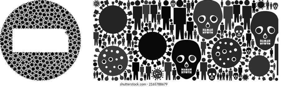 Collage Kansas State map constructed from sars virus icons and men and skull icons. Flu virus Kansas State map collage designed with sphere and cut out shape. Mosaics created for quarantine agitprop.
