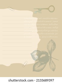 Collage Key Chestnut -To Do List Planner Note-taking . Lined Field For Notes, Ideas, Reminders. Vector Illustration