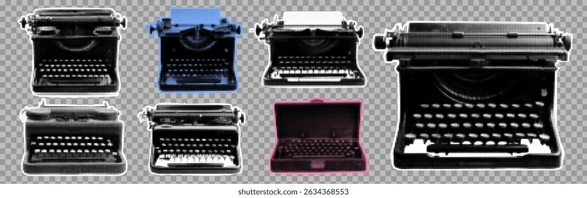 Collage kit with typewrites. Grunge elements for bold design. Cutout stickers at the transparent bg