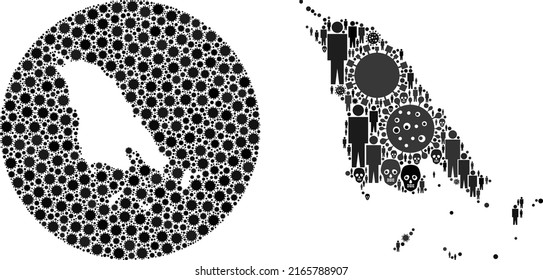 Collage Koh Chang map designed from flu virus elements and people and skeleton elements. Flu virus Koh Chang map collage designed with sphere and cut out shape.