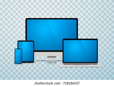 Collage laptop phone tablet computer on a transparent background. Vector illustration