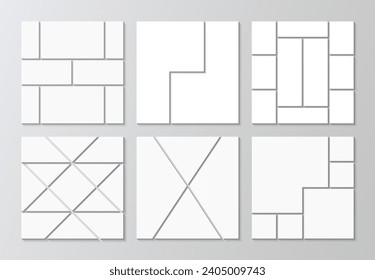 Collage layout collection template. Mood board grid. Set of photo moodboard. Mosaic pictures geometric frames set. Album brandboard. Gallery banner. O