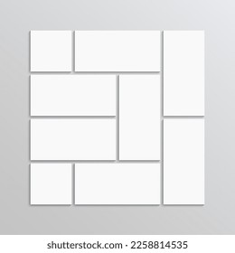 Cuadrícula de diseño de grupo. Plantilla de tablero de humor para fotos. Imágenes de marco mosaico. Cartel de álbum. Pancarta de la galería. Presentación de imágenes minimalista. Fondo de portafolio de época. Ilustración del vector