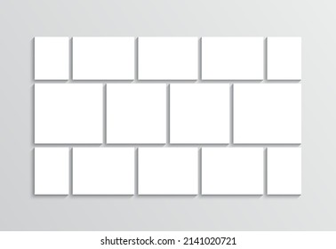 Collage layout. Moodboard grid. Photo mood board template. Mosaic pictures. Frames Images. Album banner. Gallery brandboard. Vintage portfolio background. Minimalist presentation. Vector illustration