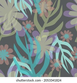 Collage of leaves, branches and flowers with a seamless pattern. Design for paper, cover, fabric, interior decor and other users.
