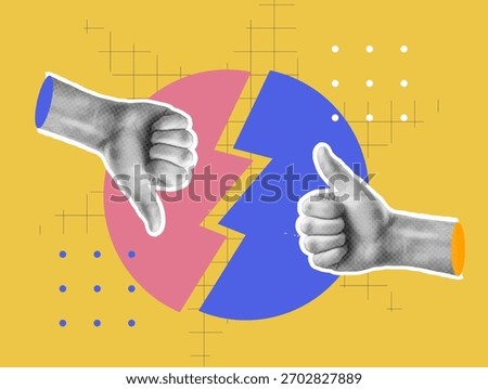 Collage like and dislike concept. Thumb up and thumb down. Yes or no choice