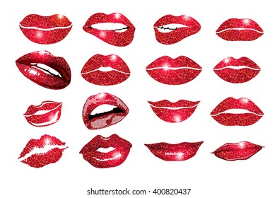 collage, Lips red set. Design glitter element. art