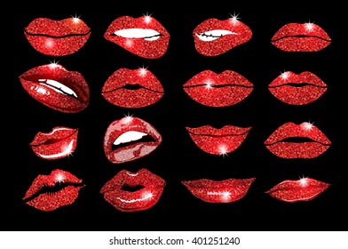 collage, lips Lips red set. Design glitter element. art