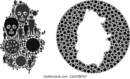 Collage Lugo Province map designed from SARS virus items and humans and dead head items. Infection virus Lugo Province map collage designed with circle and carved shape.