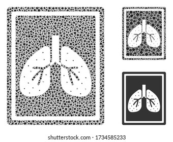 Collage Lungs fluorography icon constructed from tremulant pieces in different sizes, positions and proportions.