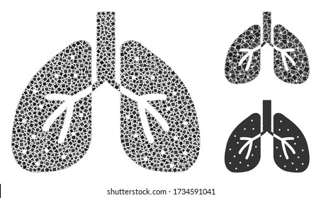Collage Lungs icon constructed from trembly parts in random sizes, positions and proportions. Vector trembly parts are grouped into abstract composition lungs icon.