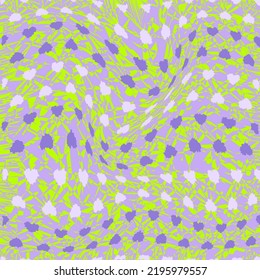 the collage is made in lavender and light green tones, the hearts are stretched explosively, a strange background typical of the hippie style of the 60s and 70s in the style of silk-screen printing 