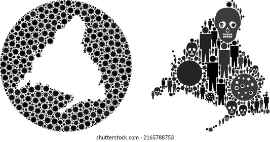 Collage Madrid Province map organized from SARS virus items and people and skull items. Flu virus Madrid Province map mosaic created with sphere and cut out shape.