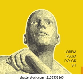 Collage al estilo de revista con espacio de copia para el anuncio. El hombre está pensando. Plantilla de diseño de portada. Ilustración vectorial.