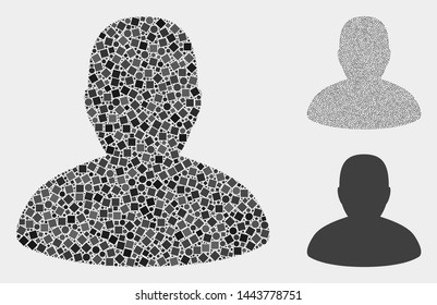 Collage Man icon constructed from circle and square items in various sizes, positions and proportions. Vector round and square items are composed into abstract shape man icons.